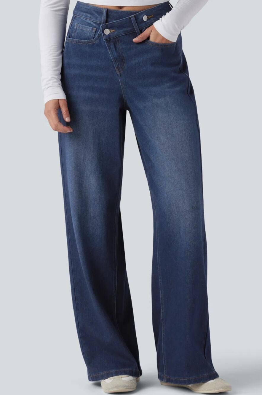 Halara Flex™ Asymmetric High Waisted Washed Casual Baggy Jeans Size Medium
